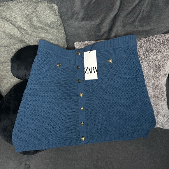 NWT Zara Woman Knit Mini Skirt Blue Size L Large - Picture 3 of 8